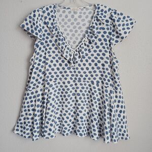 Jodifl Blue Polka Dot Blouse Top